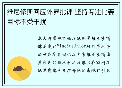维尼修斯回应外界批评 坚持专注比赛目标不受干扰 维尼修斯回应外界批评 坚持专注比赛目标不受干扰