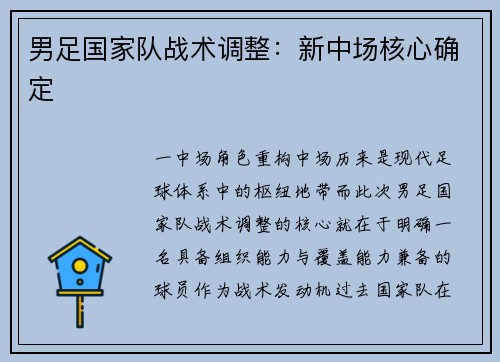 男足国家队战术调整：新中场核心确定