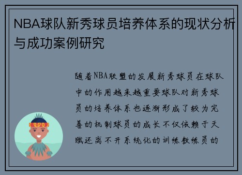 NBA球队新秀球员培养体系的现状分析与成功案例研究